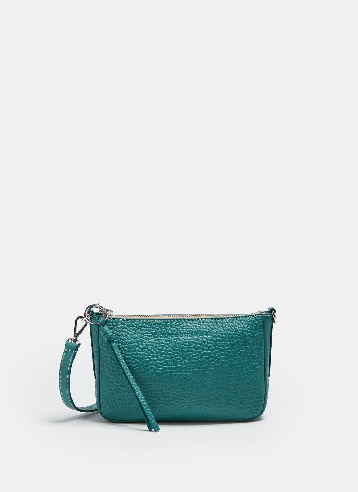 Women Leather Bag | Green Granulated Mini Crossbody Bag by Spanish designer Adolfo Dominguez