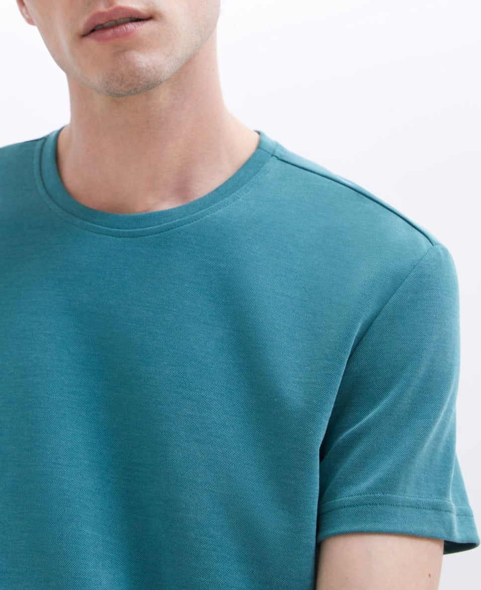 Men T-Shirt (Short Sleeve) | Green Green Modal Crew Neck T-Shirt by Spanish designer Adolfo Dominguez