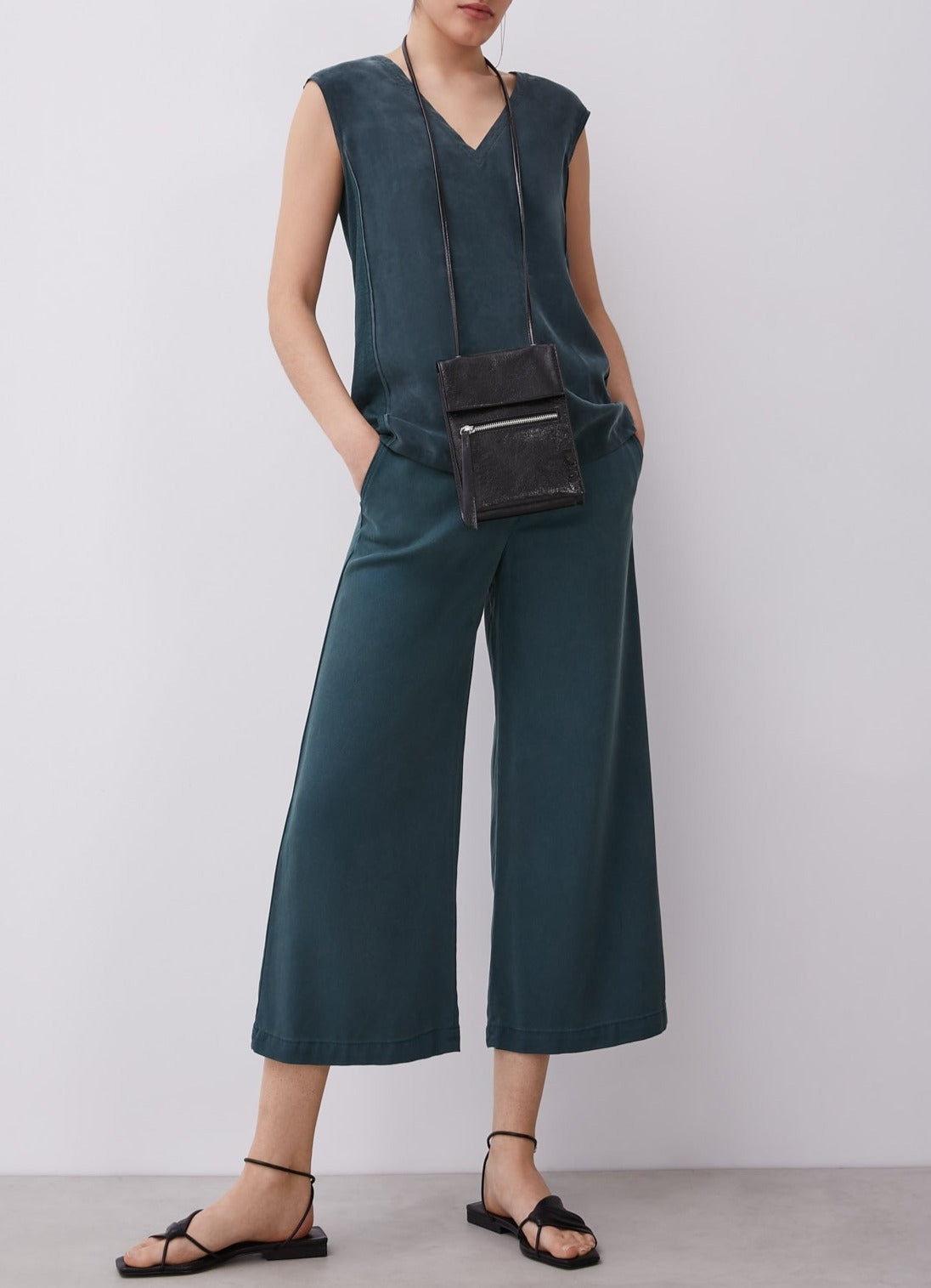 Women Trousers | Green Straight Lyocell Trousers by Spanish designer Adolfo Dominguez