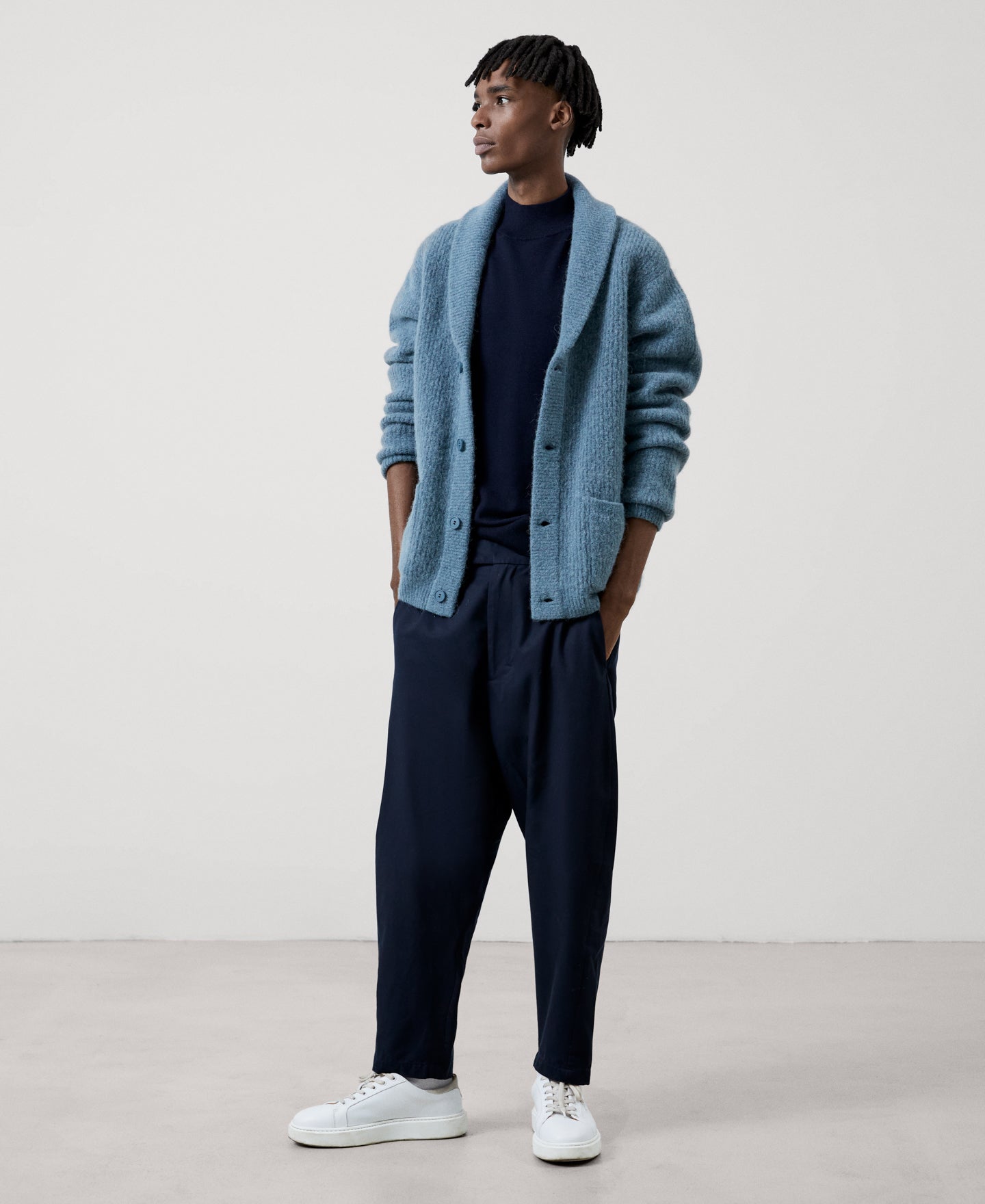 Men Knit Jacket | Green/Grey Cardigan In Wool Fabric by Spanish designer Adolfo Dominguez