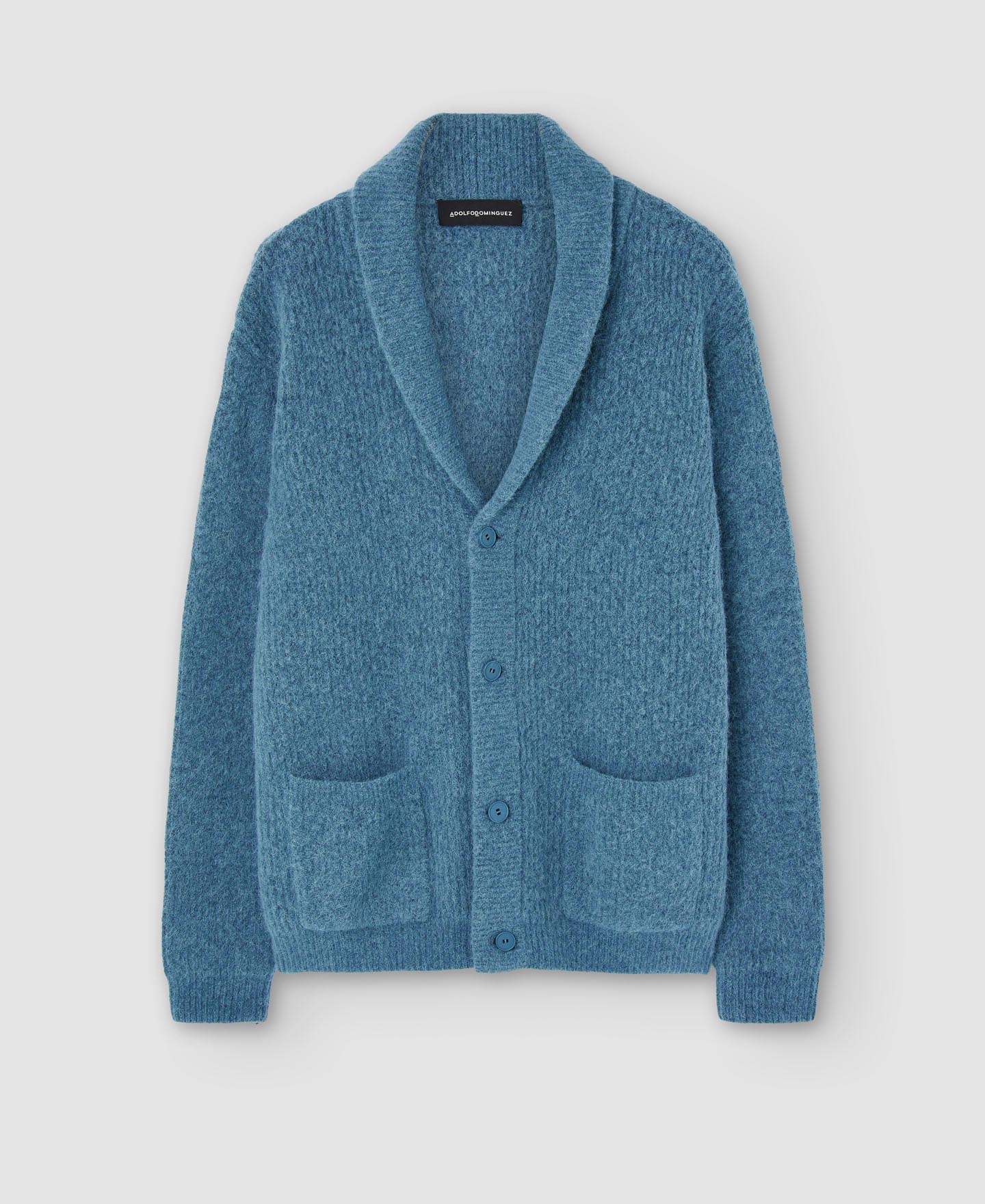 Men Knit Jacket | Green/Grey Cardigan In Wool Fabric by Spanish designer Adolfo Dominguez