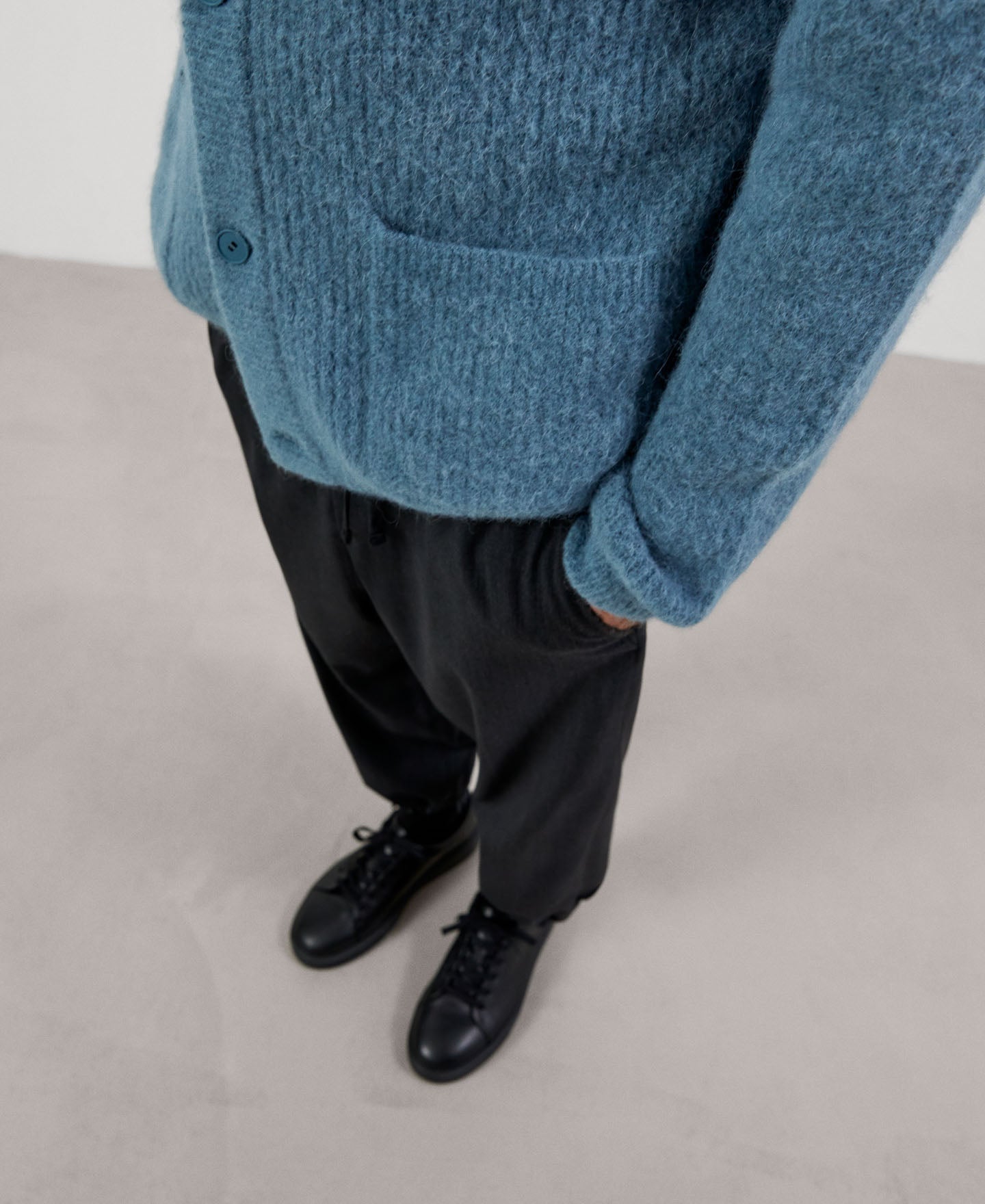 Men Knit Jacket | Green/Grey Cardigan In Wool Fabric by Spanish designer Adolfo Dominguez