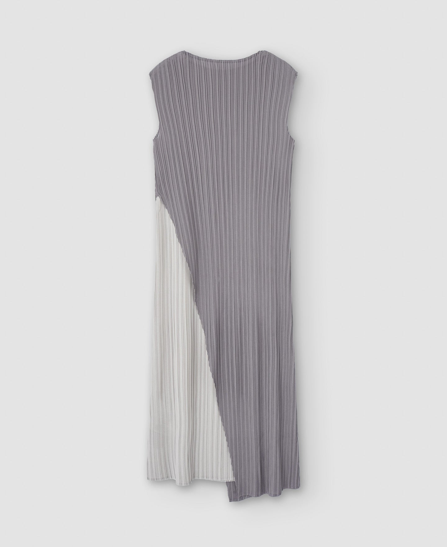 Women Dress | Grey Asymmetrical Two-Color Crinkle Dress by Spanish designer Adolfo Dominguez