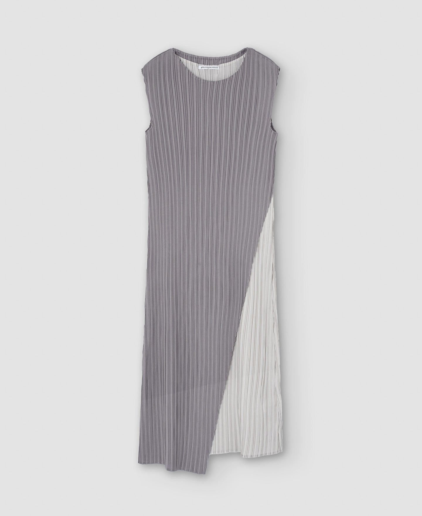 Women Dress | Grey Asymmetrical Two-Color Crinkle Dress by Spanish designer Adolfo Dominguez