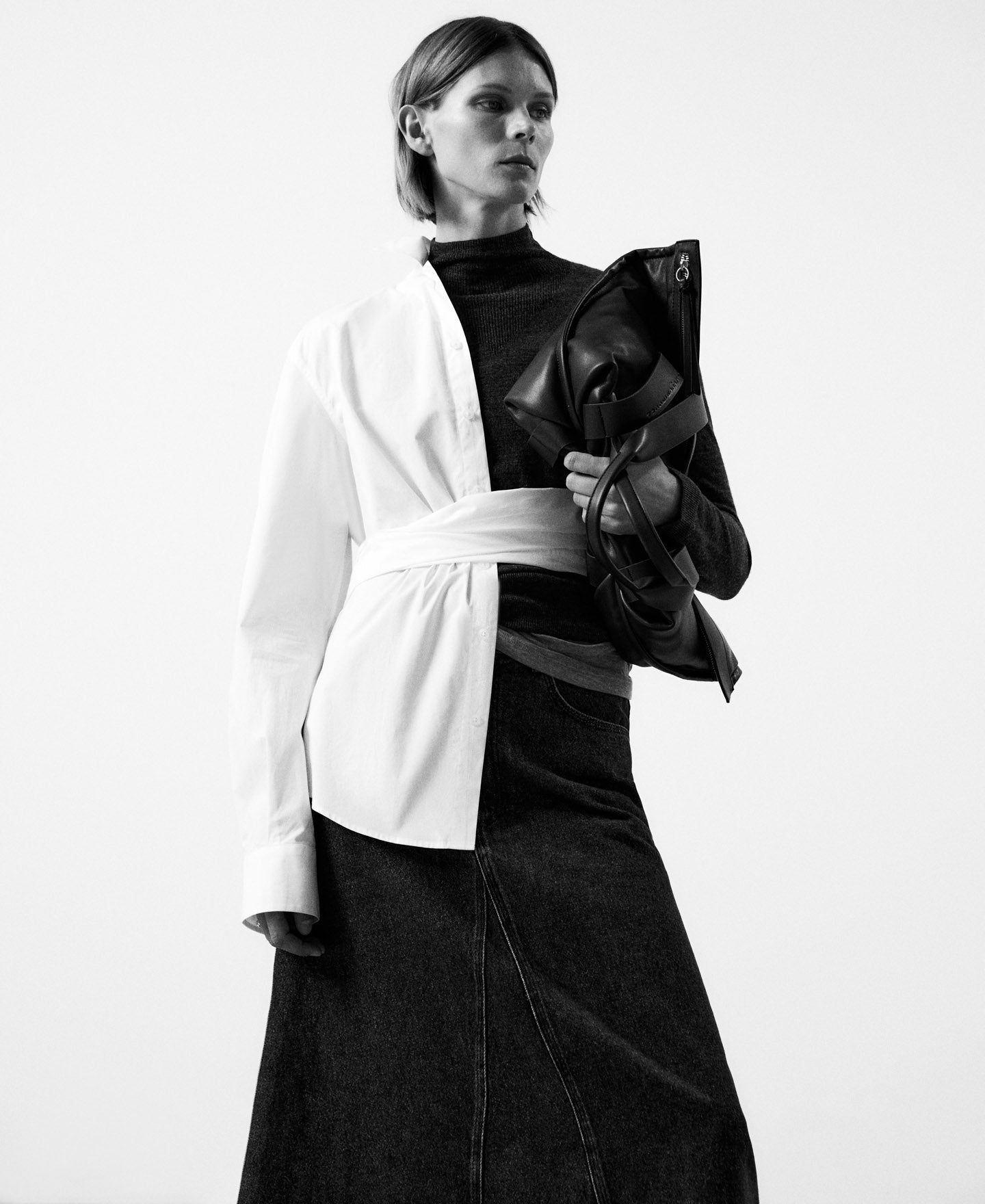 Women Skirt | Grey Denim Cotton Midi Skirt by Spanish designer Adolfo Dominguez