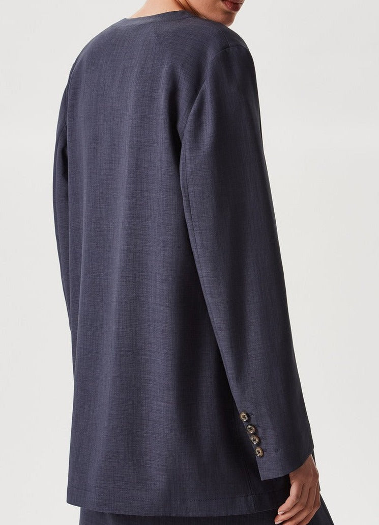 Women Structured Jacket | Grey Fluid Blazer Without Lapels by Spanish designer Adolfo Dominguez
