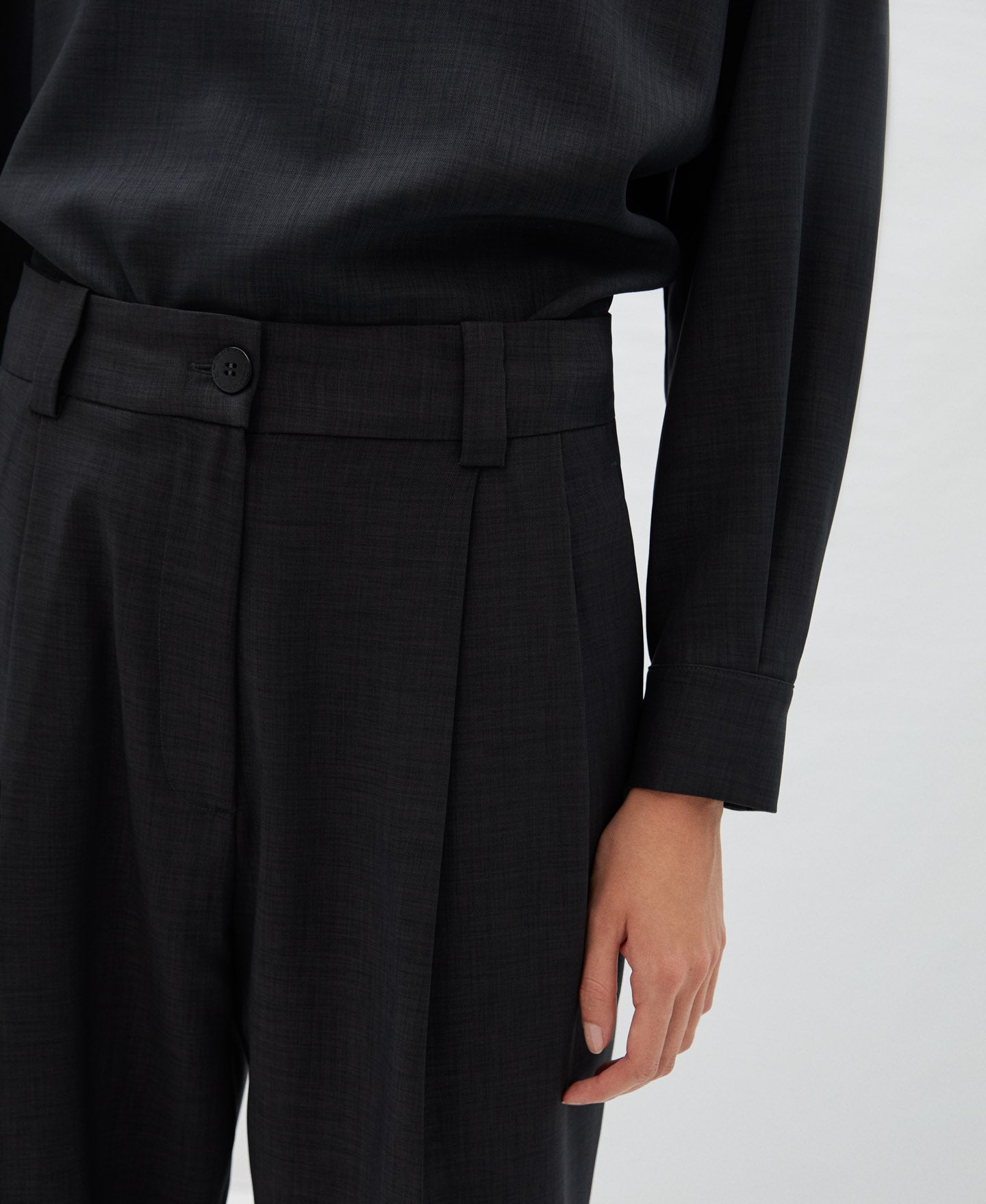 Women Trousers | Grey High Waisted Trousers by Spanish designer Adolfo Dominguez