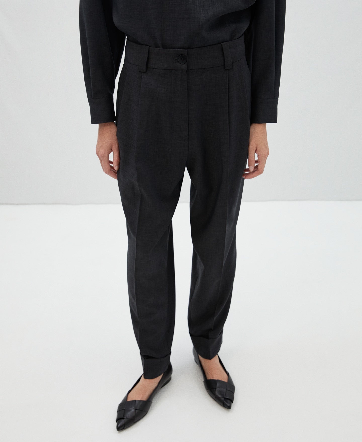 Women Trousers | Grey High Waisted Trousers by Spanish designer Adolfo Dominguez