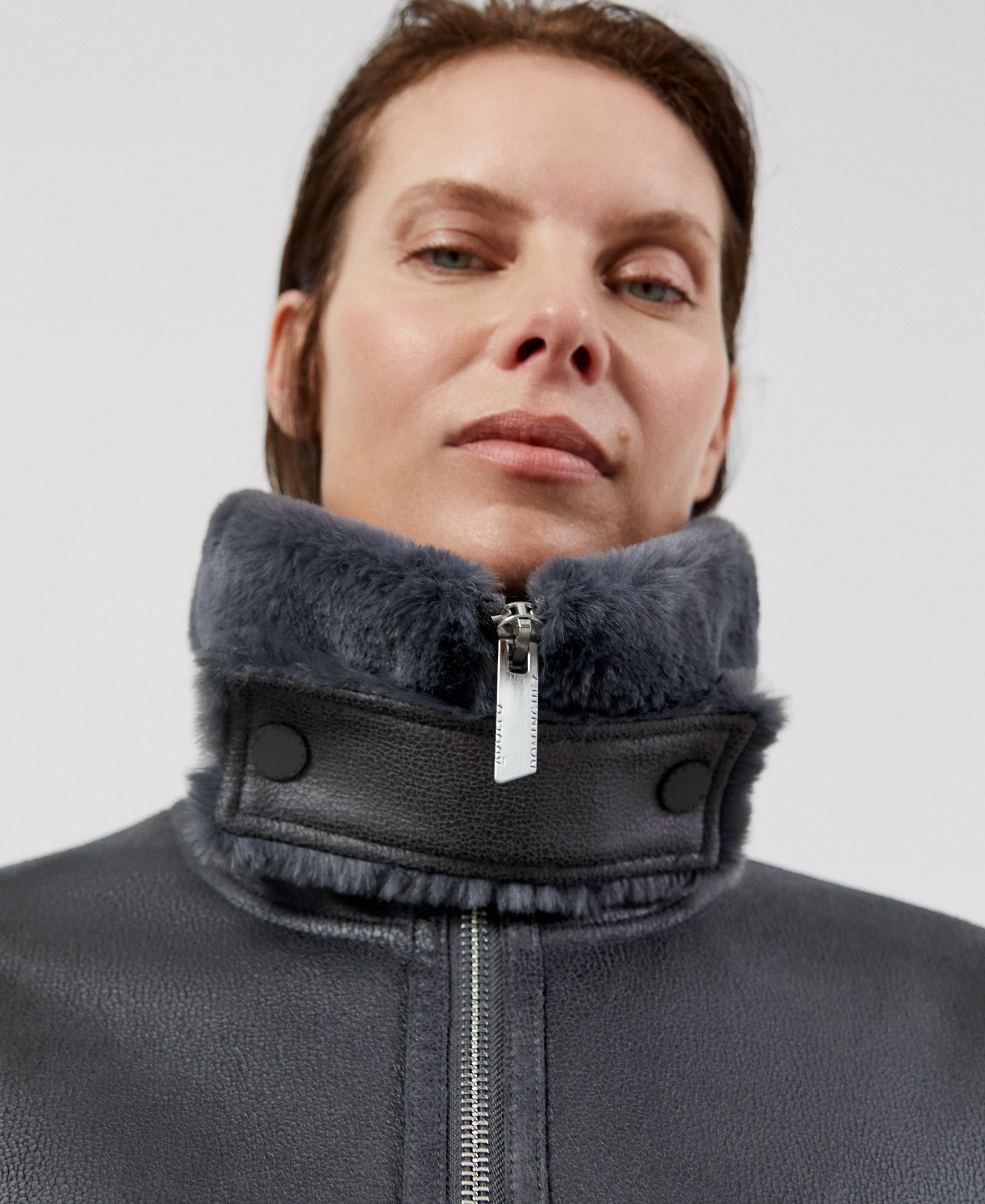 Women Ecoleather | Grey Leather Textured Jacket by Spanish designer Adolfo Dominguez