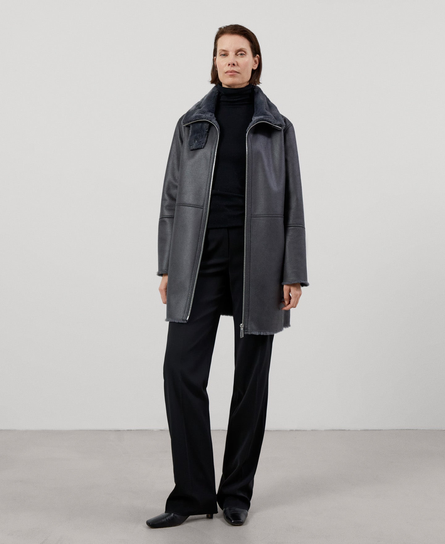 Women Ecoleather | Grey Leather Textured Jacket by Spanish designer Adolfo Dominguez