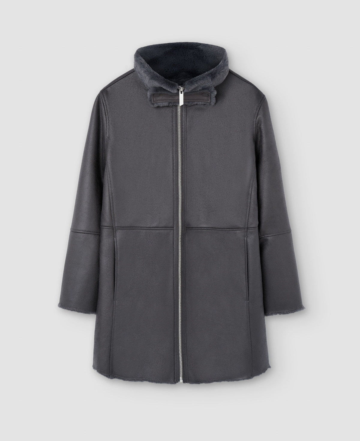 Women Ecoleather | Grey Leather Textured Jacket by Spanish designer Adolfo Dominguez