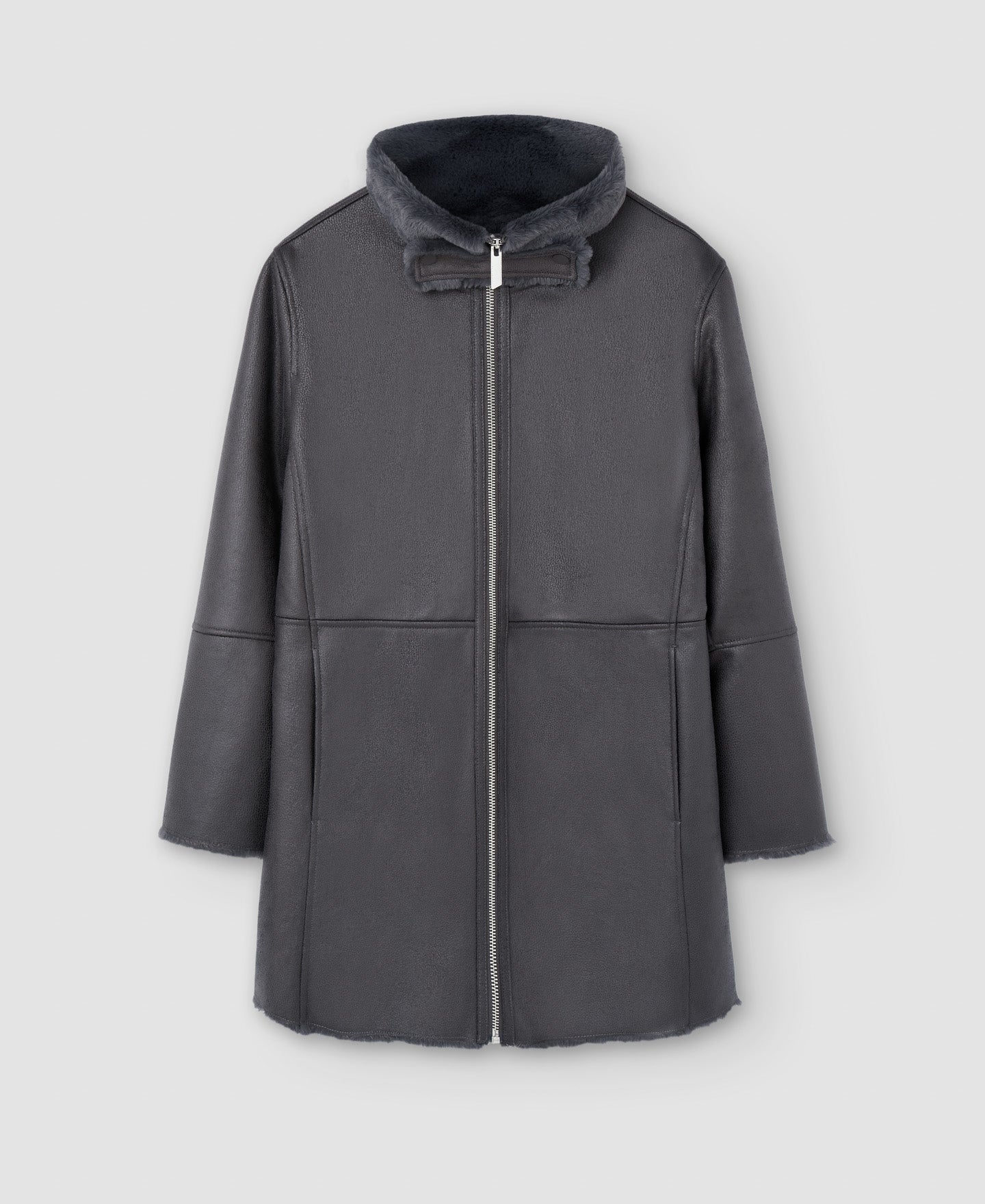 Women Ecoleather | Grey Leather Textured Jacket by Spanish designer Adolfo Dominguez