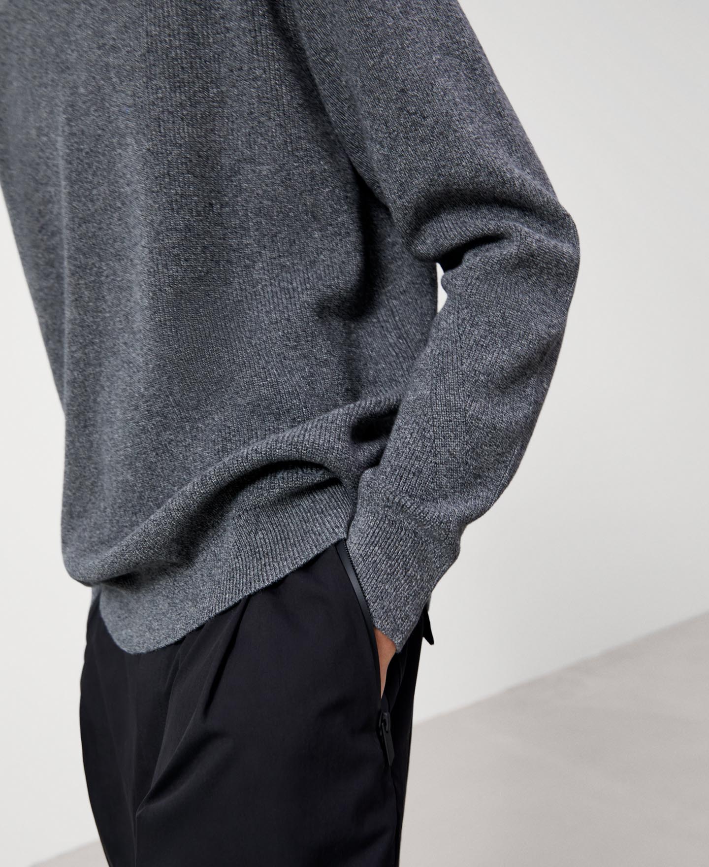 Men Jersey | Grey Melange Cotton Sweater by Spanish designer Adolfo Dominguez