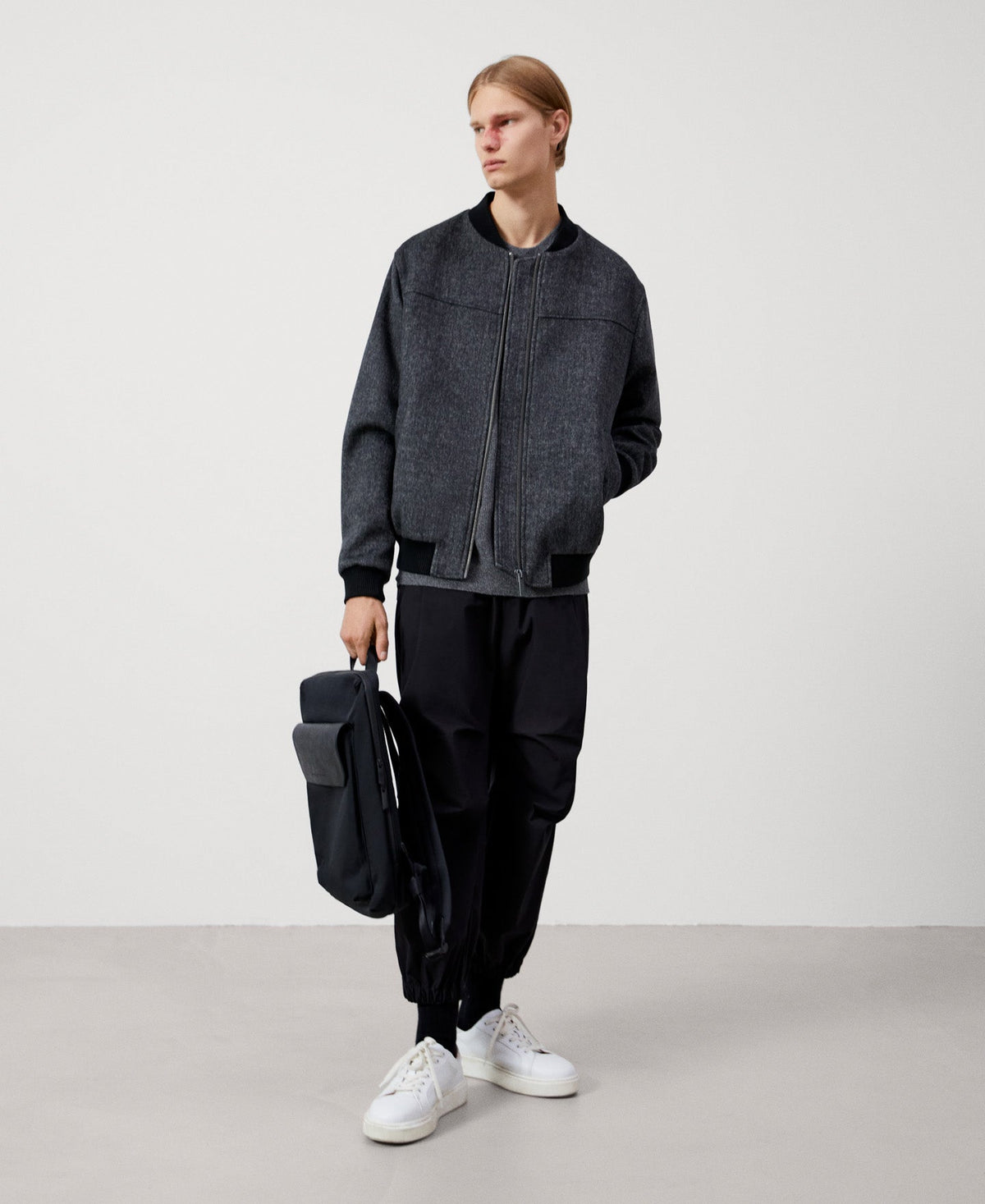 Men Jersey | Grey Melange Cotton Sweater by Spanish designer Adolfo Dominguez