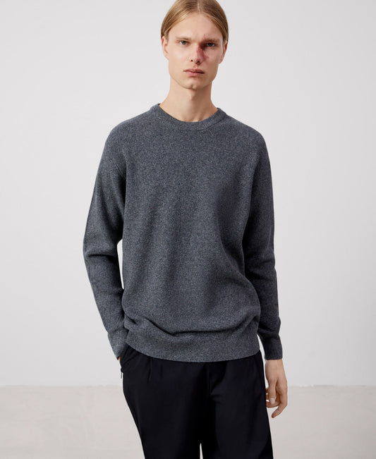 Men Jersey | Grey Melange Cotton Sweater by Spanish designer Adolfo Dominguez