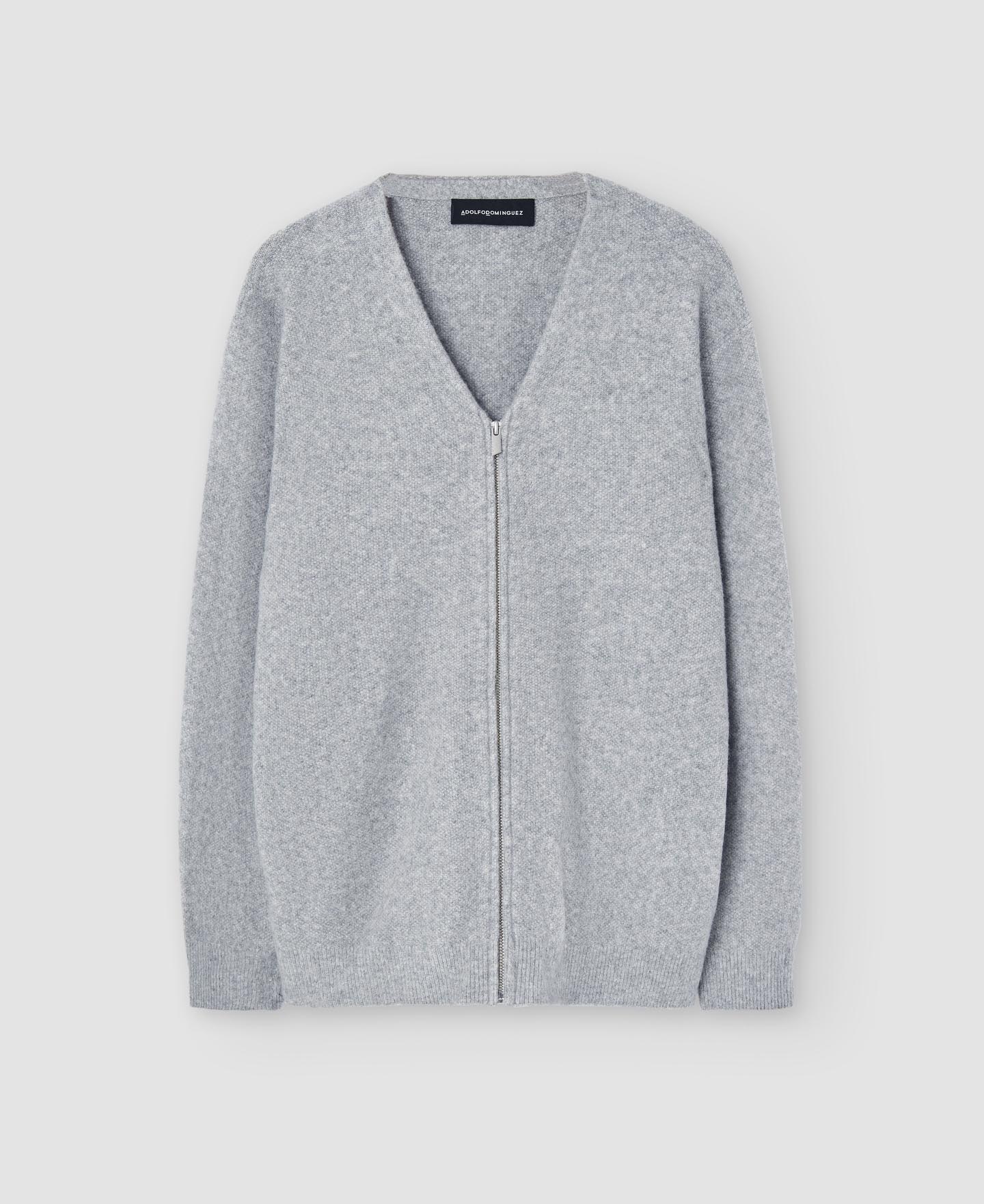 Men Knit Jacket | Grey Melange Knitted Jacket In Wool Fabric by Spanish designer Adolfo Dominguez