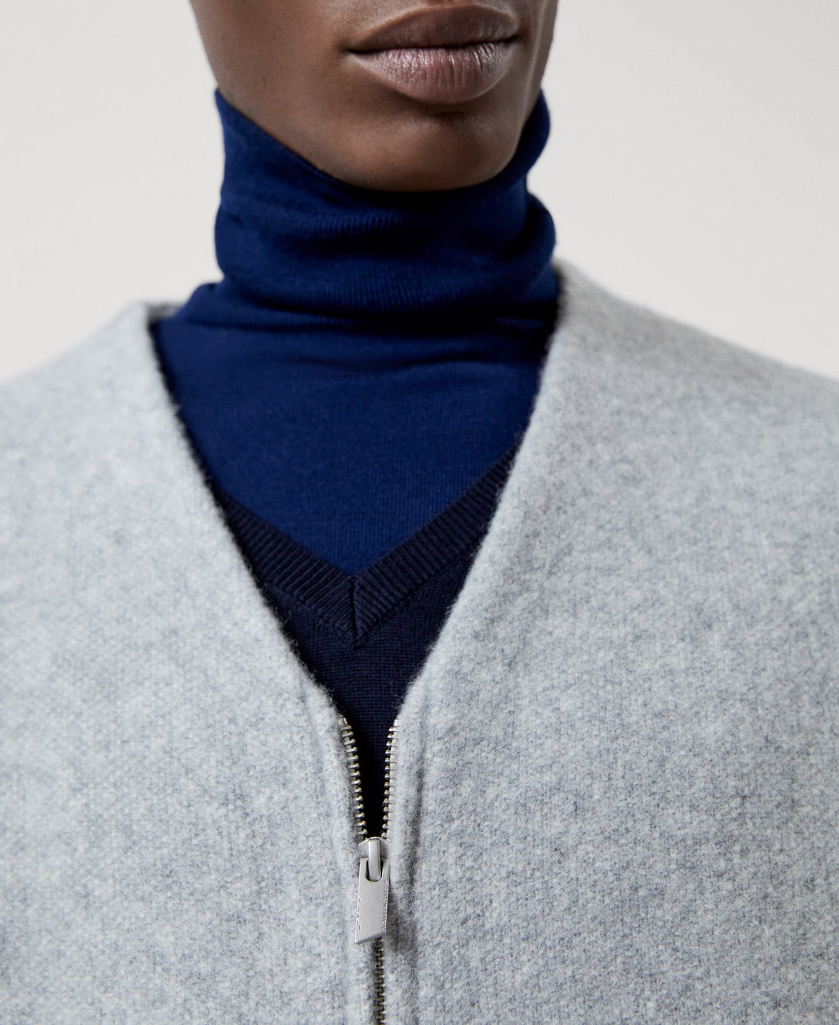 Men Knit Jacket | Grey Melange Knitted Jacket In Wool Fabric by Spanish designer Adolfo Dominguez