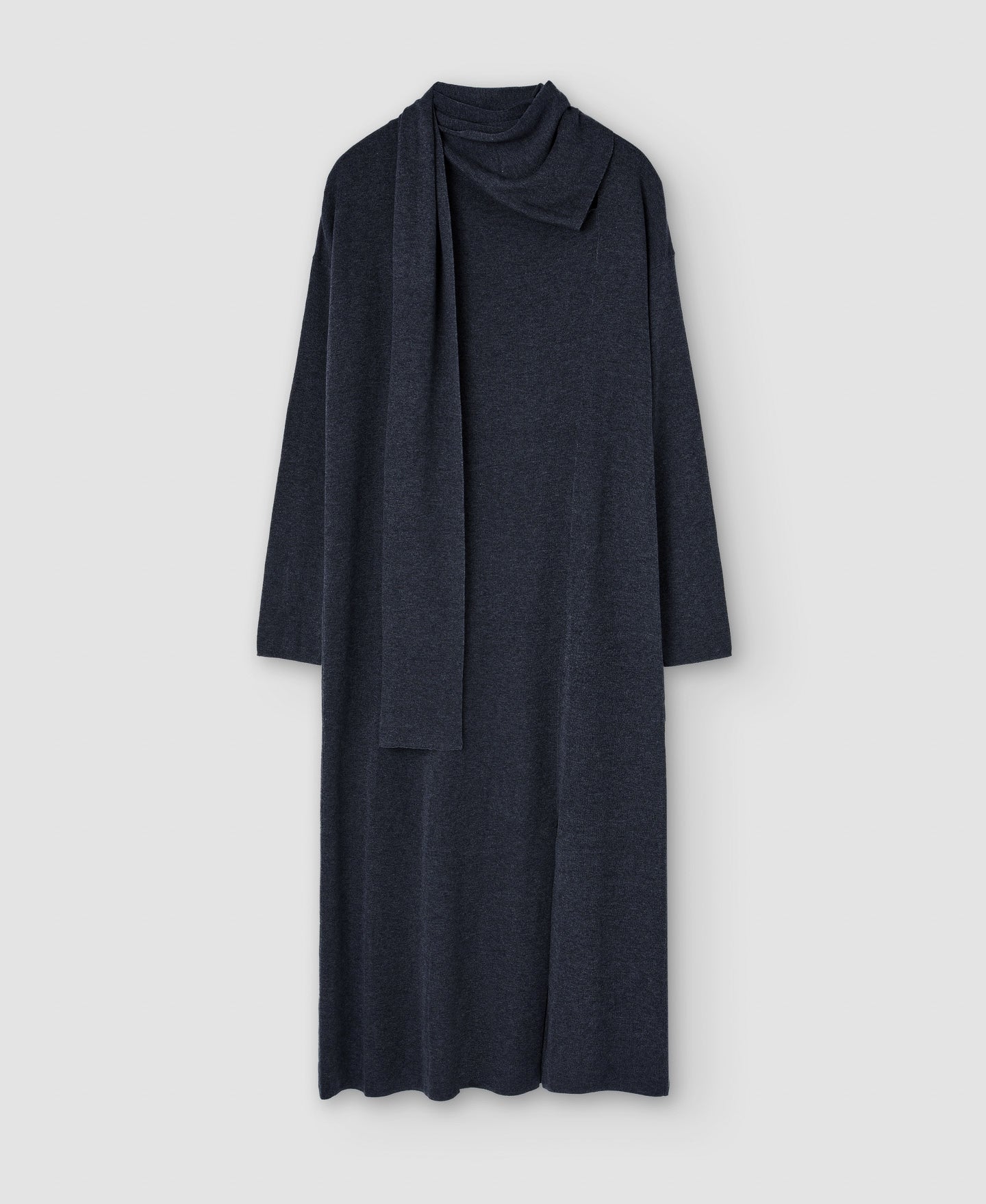 Women Dress | Grey Melange Long Scarf-Collar Dress In Lyocell by Spanish designer Adolfo Dominguez