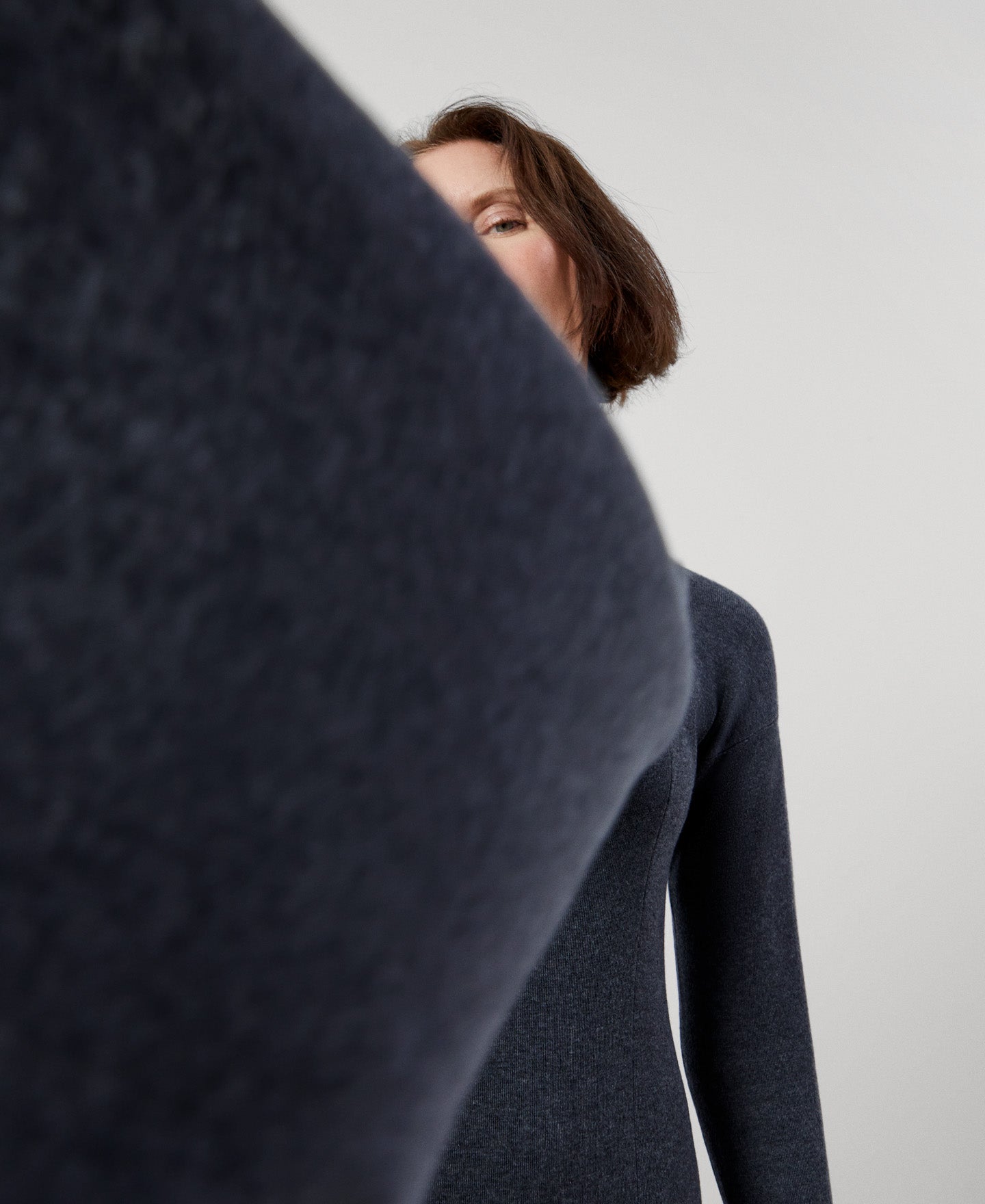 Women Dress | Grey Melange Long Scarf-Collar Dress In Lyocell by Spanish designer Adolfo Dominguez