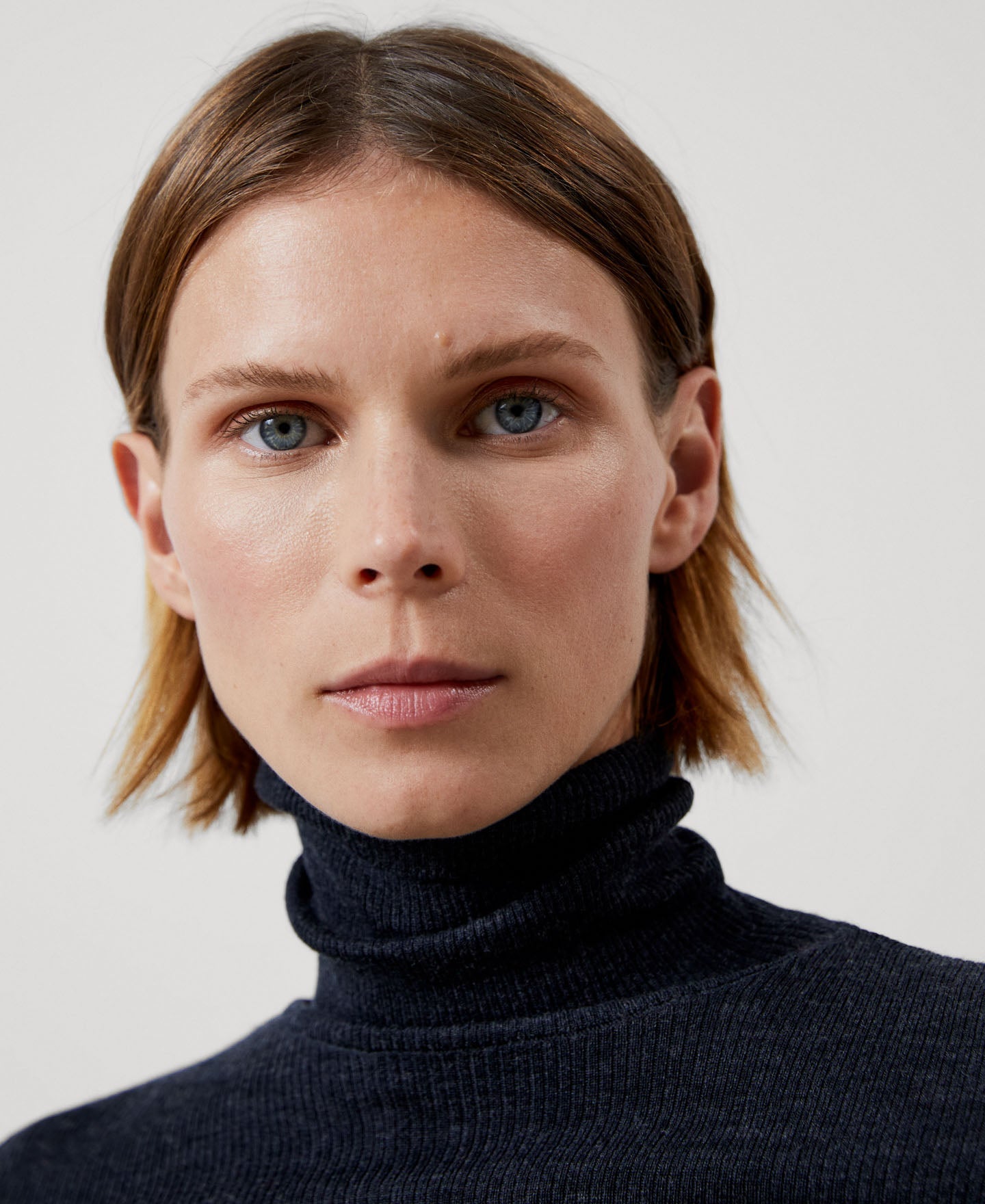 Women Jersey | Grey Melange Merino Wool High Collar Sweater by Spanish designer Adolfo Dominguez