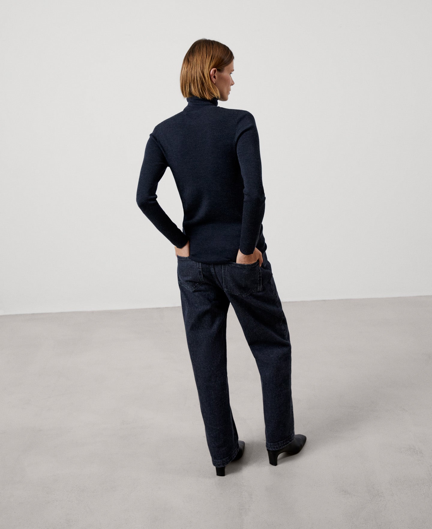 Women Jersey | Grey Melange Merino Wool High Collar Sweater by Spanish designer Adolfo Dominguez