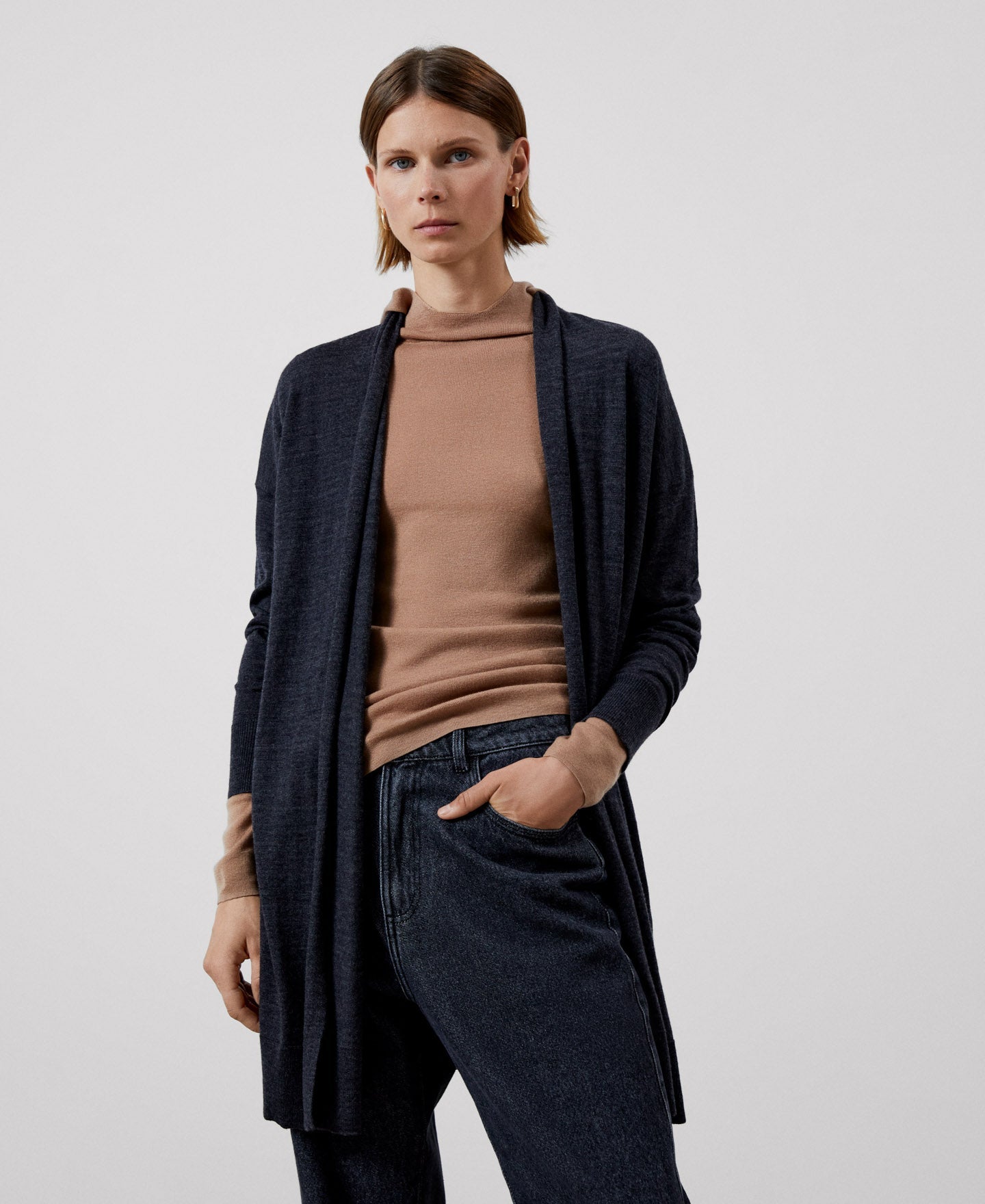 Women Knit Jacket | Grey Melange Responsible Merino Wool Jacket by Spanish designer Adolfo Dominguez