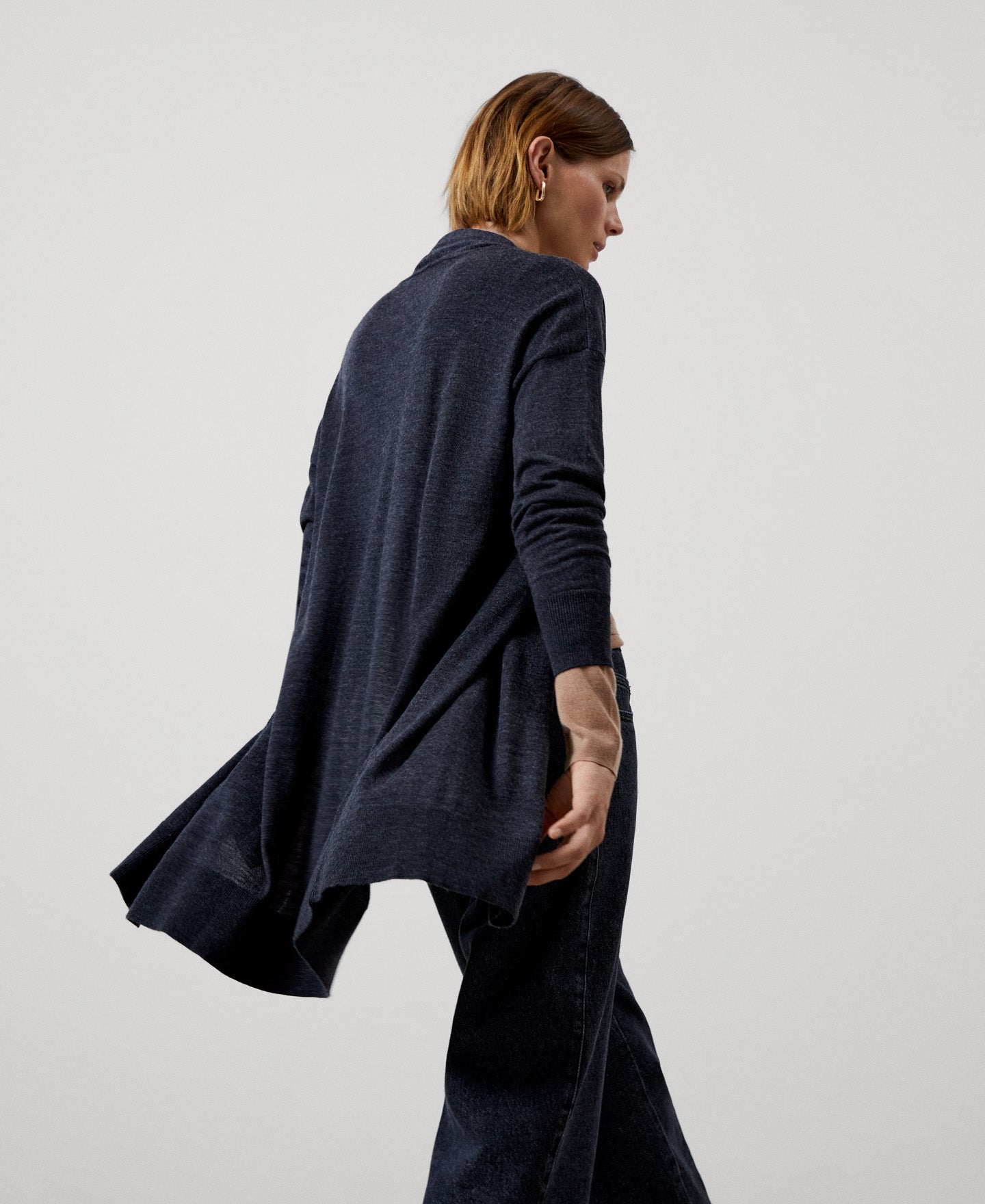 Women Knit Jacket | Grey Melange Responsible Merino Wool Jacket by Spanish designer Adolfo Dominguez