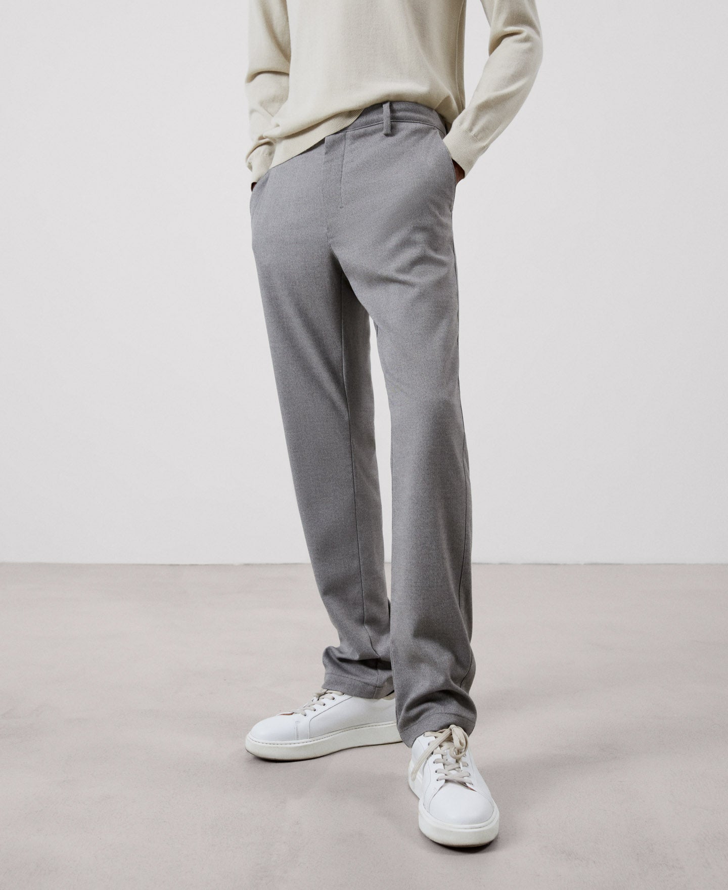 Men Trousers | Grey Melange Trousers by Spanish designer Adolfo Dominguez