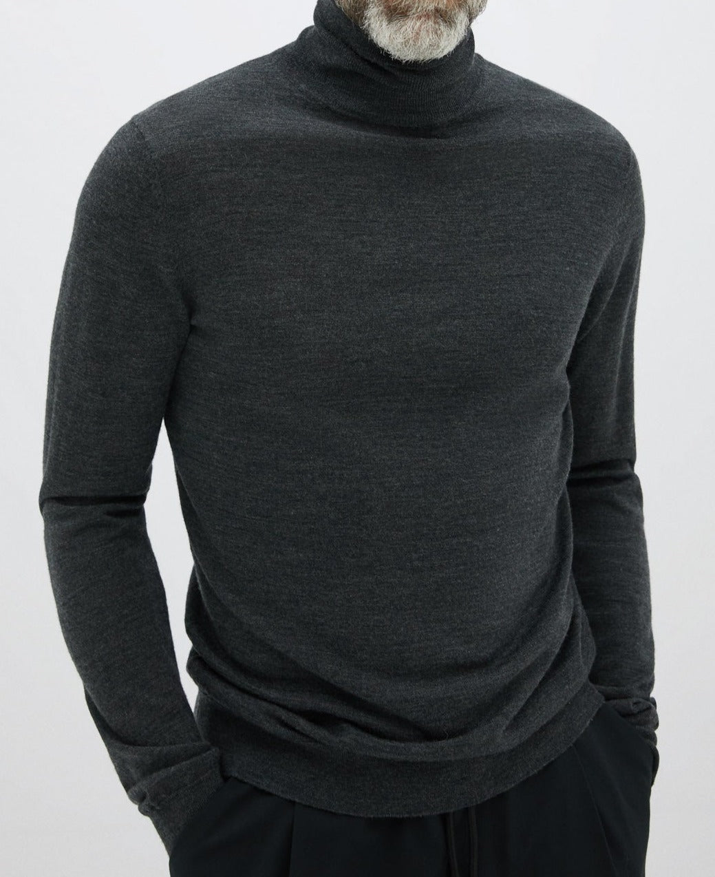 Men Jersey | Grey Merino Wool Turtleneck Sweater by Spanish designer Adolfo Dominguez