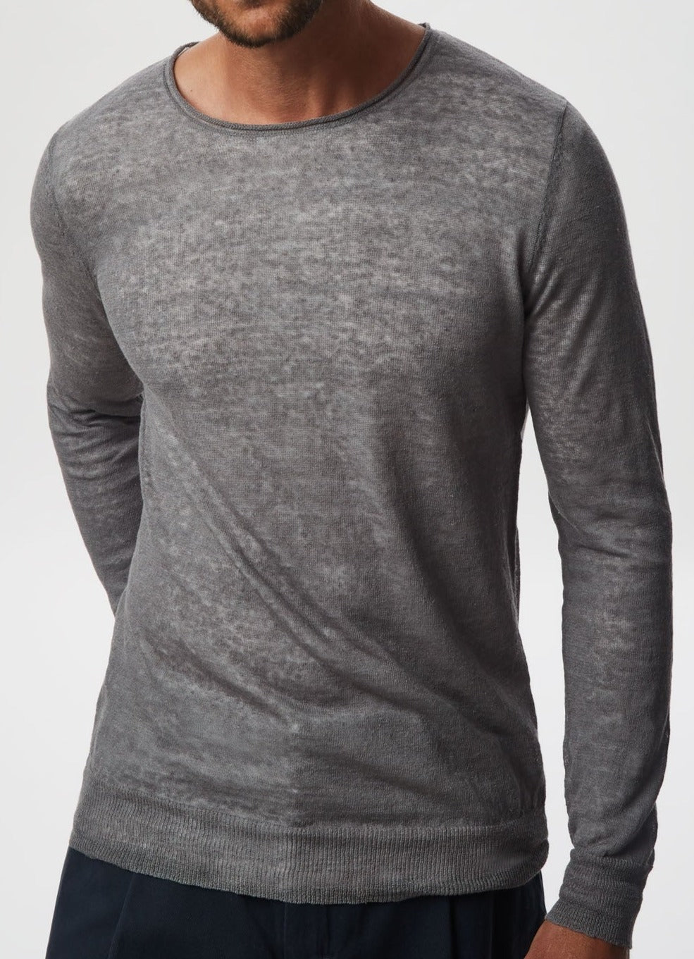 Men Jersey | Grey Metal Knit Sweater by Spanish designer Adolfo Dominguez