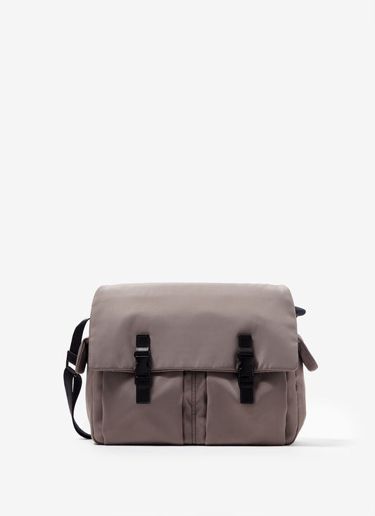 Men Bags | Grey Nylon Messenger Bag With Pockets by Spanish designer Adolfo Dominguez