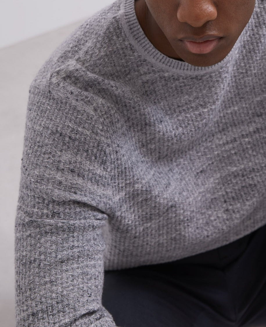 Men Jersey | Grey Organic Cotton Crew Neck Sweater by Spanish designer Adolfo Dominguez