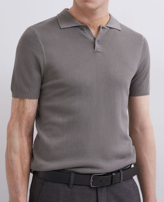 Men Polo | Grey Pique Shirt Collar Polo Shirt by Spanish designer Adolfo Dominguez