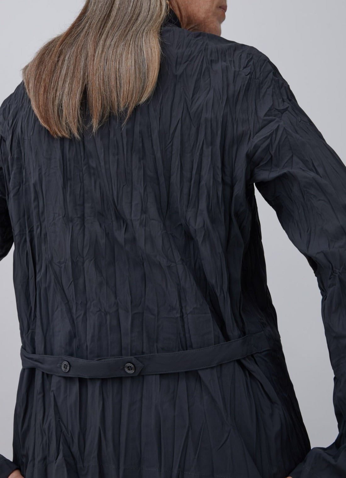 Women Unstructured Jacket | Grey Pleated Overshirt by Spanish designer Adolfo Dominguez