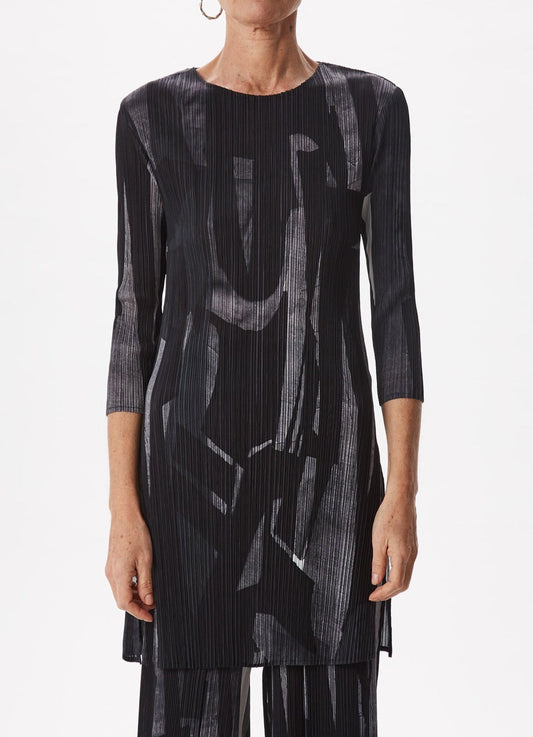 Women Shirt | Grey Print Crinkle Shirt With French Sleeve by Spanish designer Adolfo Dominguez