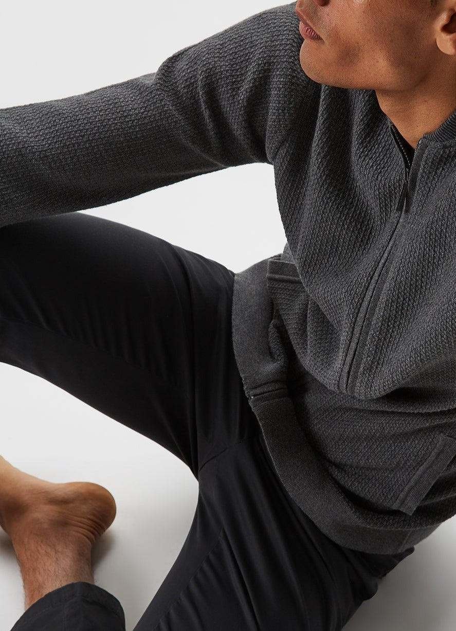 Men Knit Jacket | Grey Textured Cardigan With Varsity Collar by Spanish designer Adolfo Dominguez