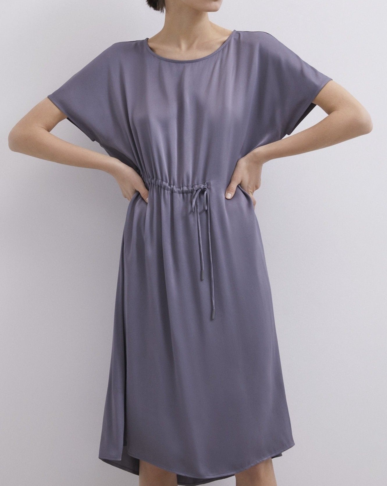 Women Shirt | Grey Viscose Tunic Dress With Gathered Detail by Spanish designer Adolfo Dominguez