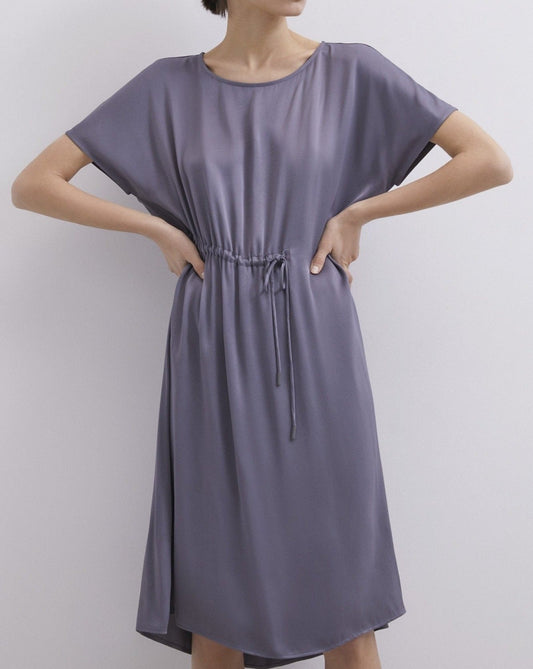 Women Shirt | Grey Viscose Tunic Dress With Gathered Detail by Spanish designer Adolfo Dominguez