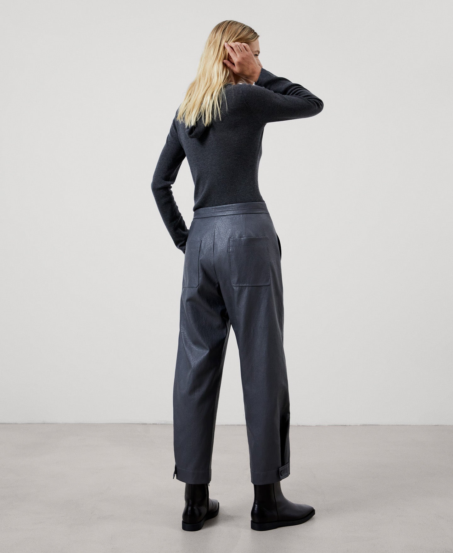 Women Trousers | Grey Viscose Wide Ankle Length Trousers by Spanish designer Adolfo Dominguez