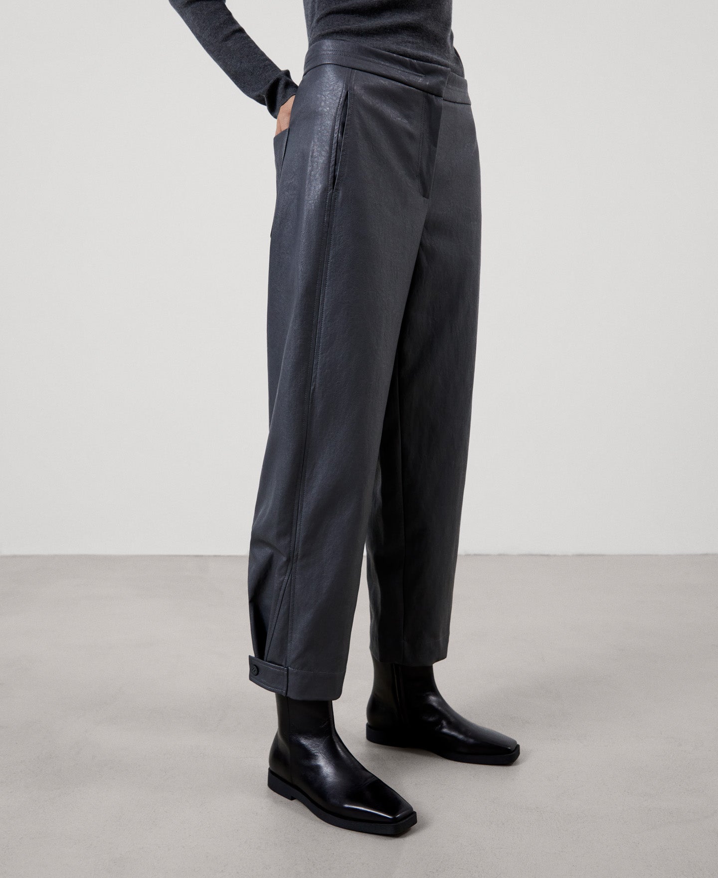 Women Trousers | Grey Viscose Wide Ankle Length Trousers by Spanish designer Adolfo Dominguez