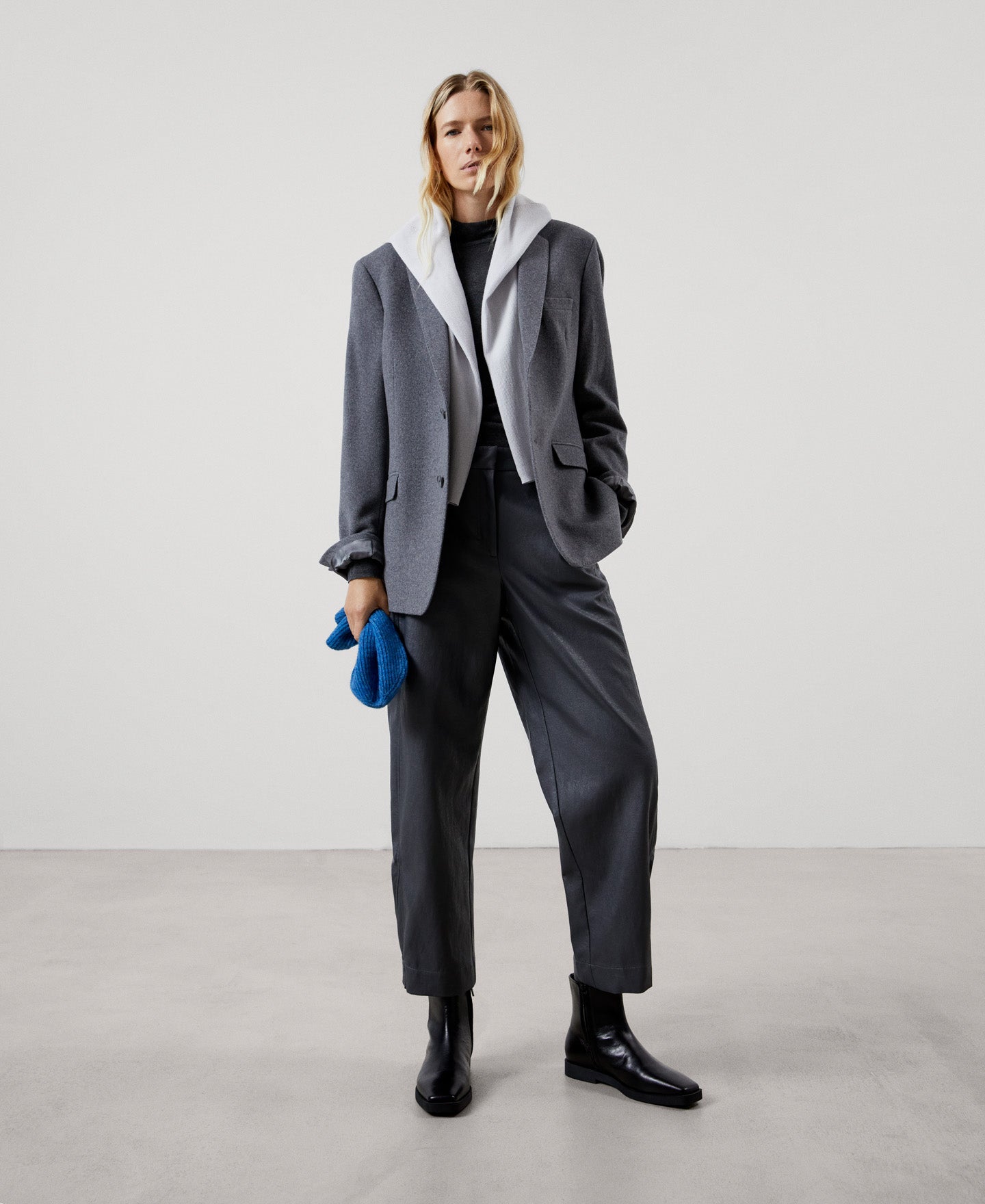 Women Trousers | Grey Viscose Wide Ankle Length Trousers by Spanish designer Adolfo Dominguez