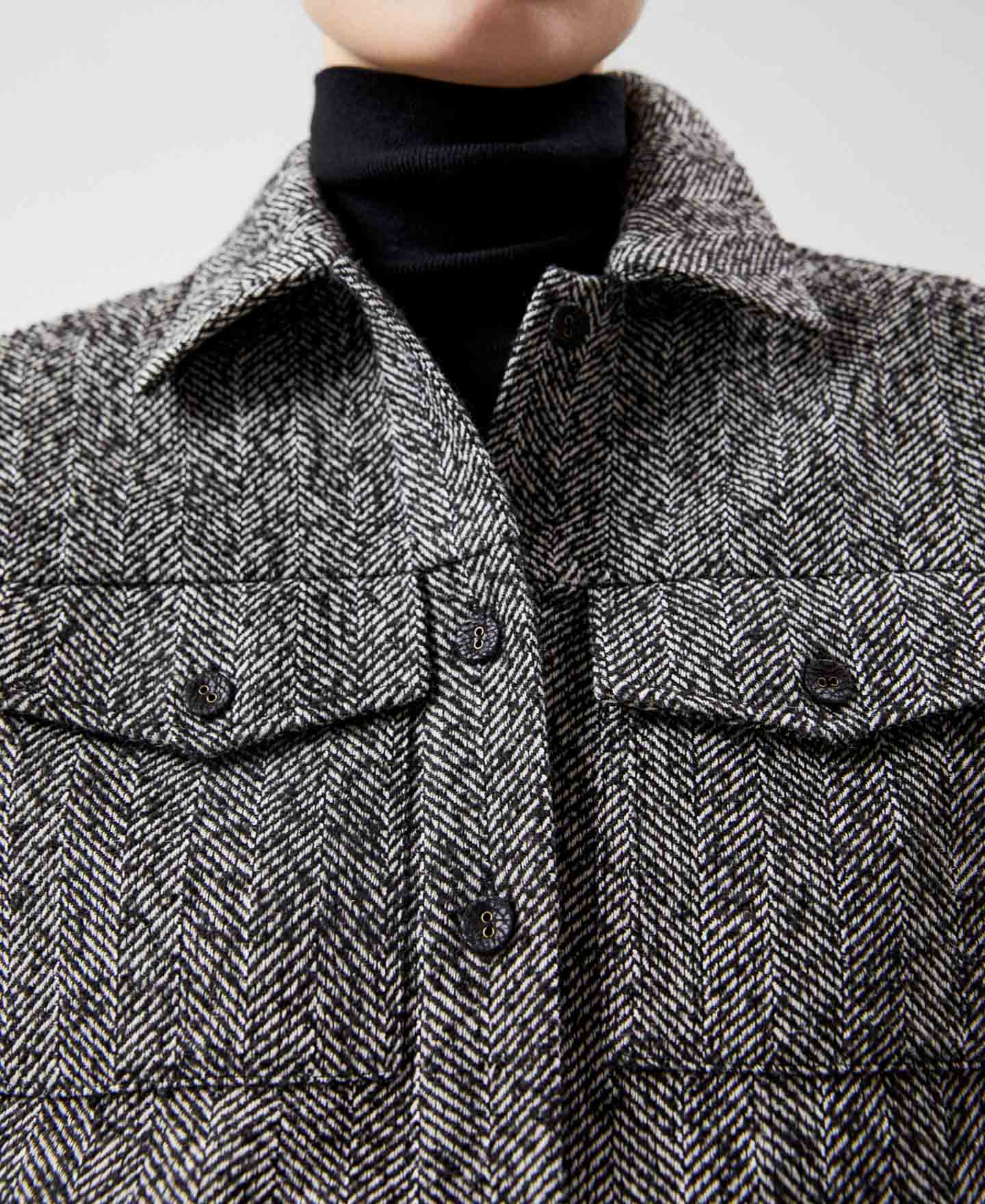 Women Jacket | Grey/Black Shirt Collar Jacket by Spanish designer Adolfo Dominguez