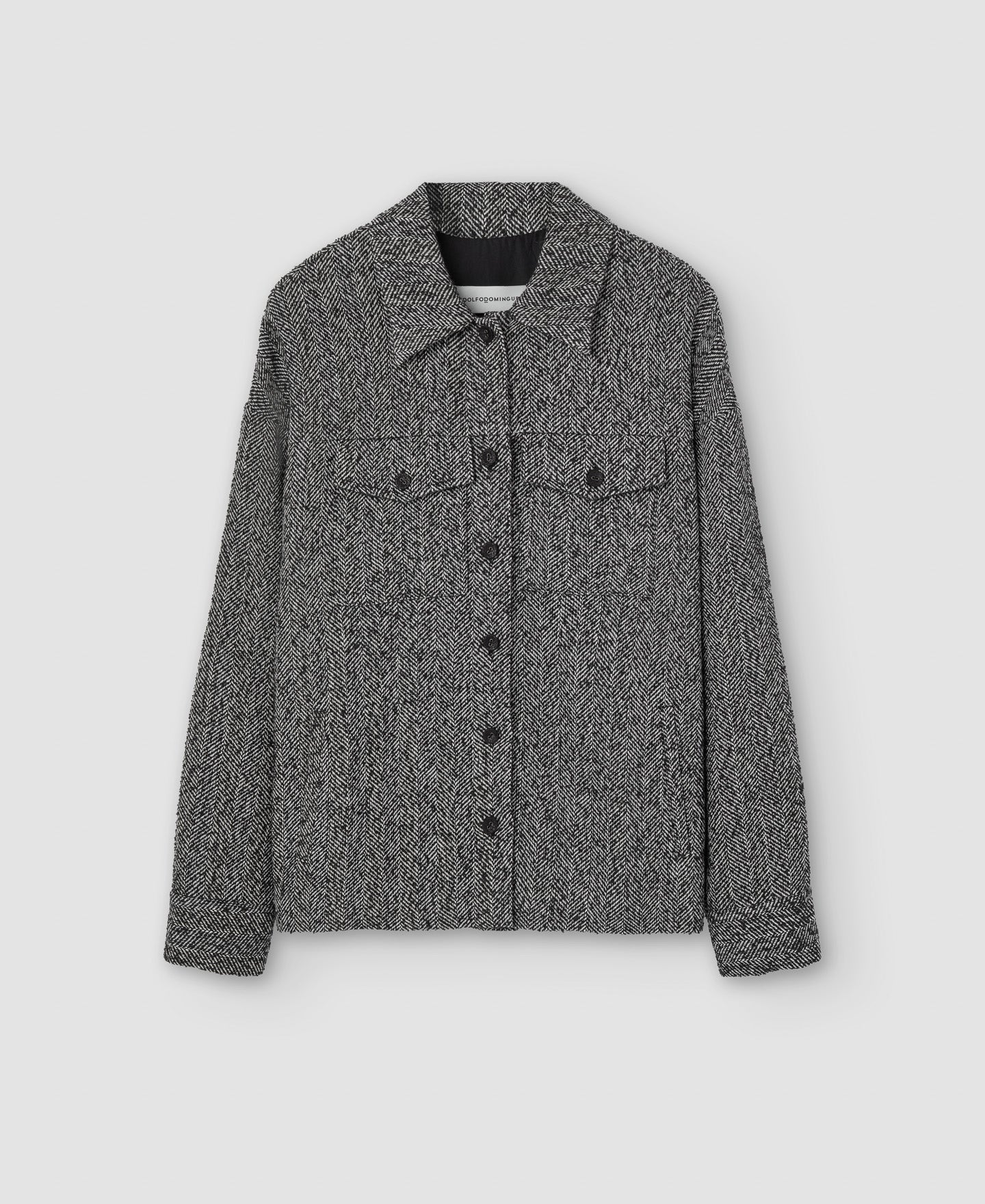 Women Jacket | Grey/Black Shirt Collar Jacket by Spanish designer Adolfo Dominguez