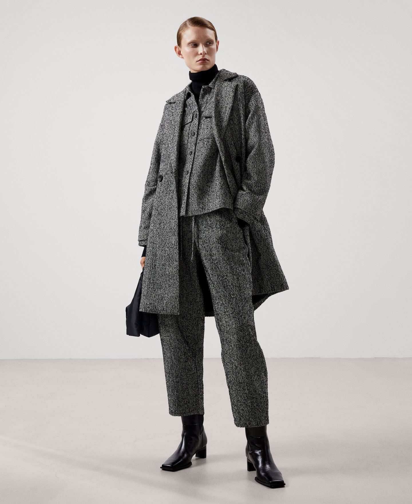 Women Jacket | Grey/Black Shirt Collar Jacket by Spanish designer Adolfo Dominguez