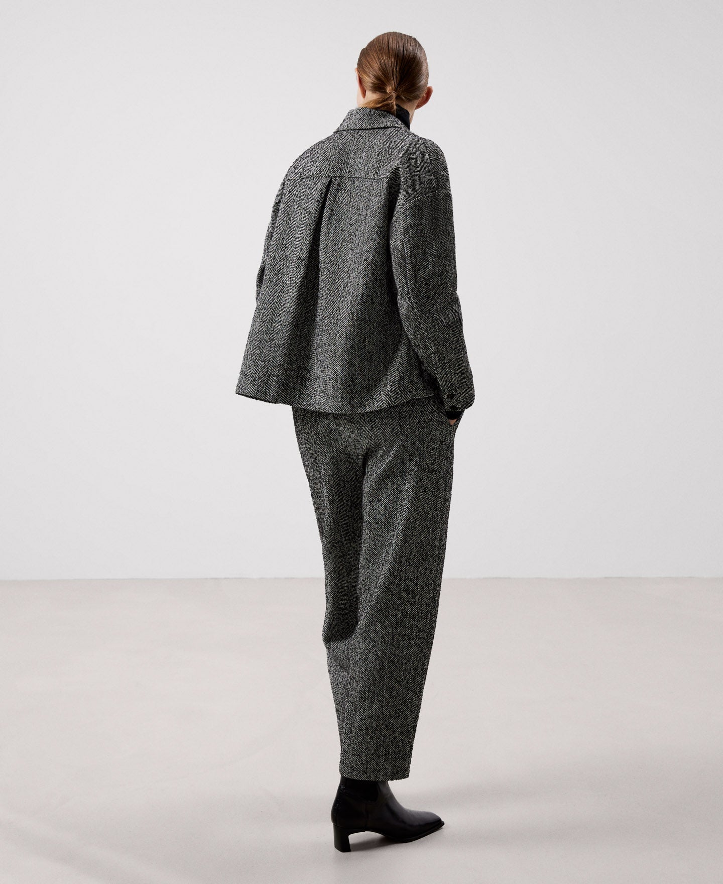 Women Jacket | Grey/Black Shirt Collar Jacket by Spanish designer Adolfo Dominguez