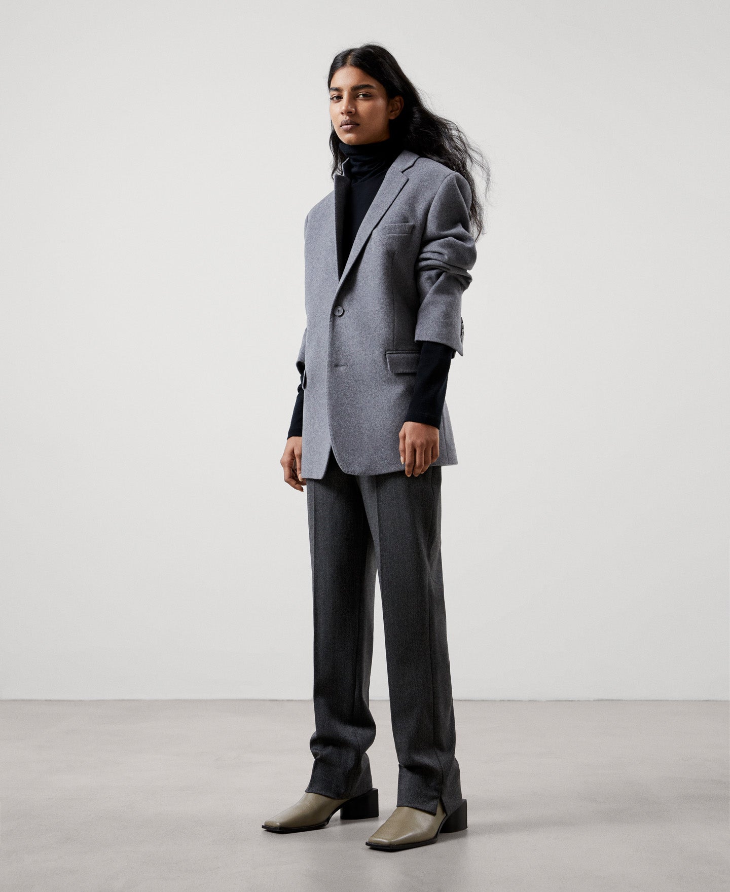 Women Trousers | Grey/Black Skinny Trousers Side Closure by Spanish designer Adolfo Dominguez