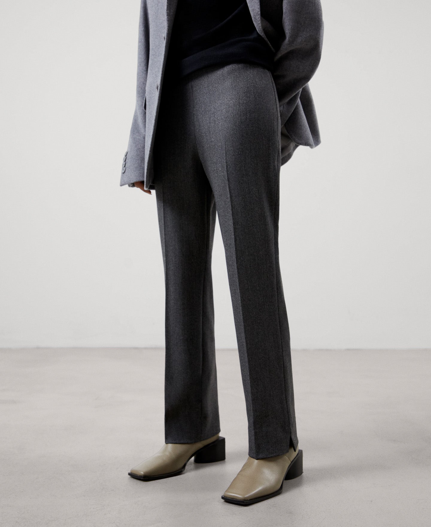 Women Trousers | Grey/Black Skinny Trousers Side Closure by Spanish designer Adolfo Dominguez