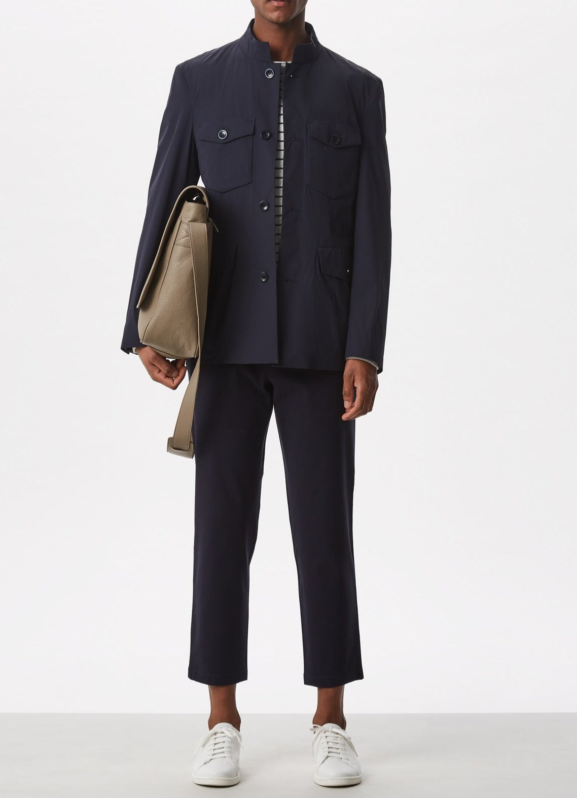 Men Jersey | Grey/Blue Organic Cotton Striped Sweater by Spanish designer Adolfo Dominguez