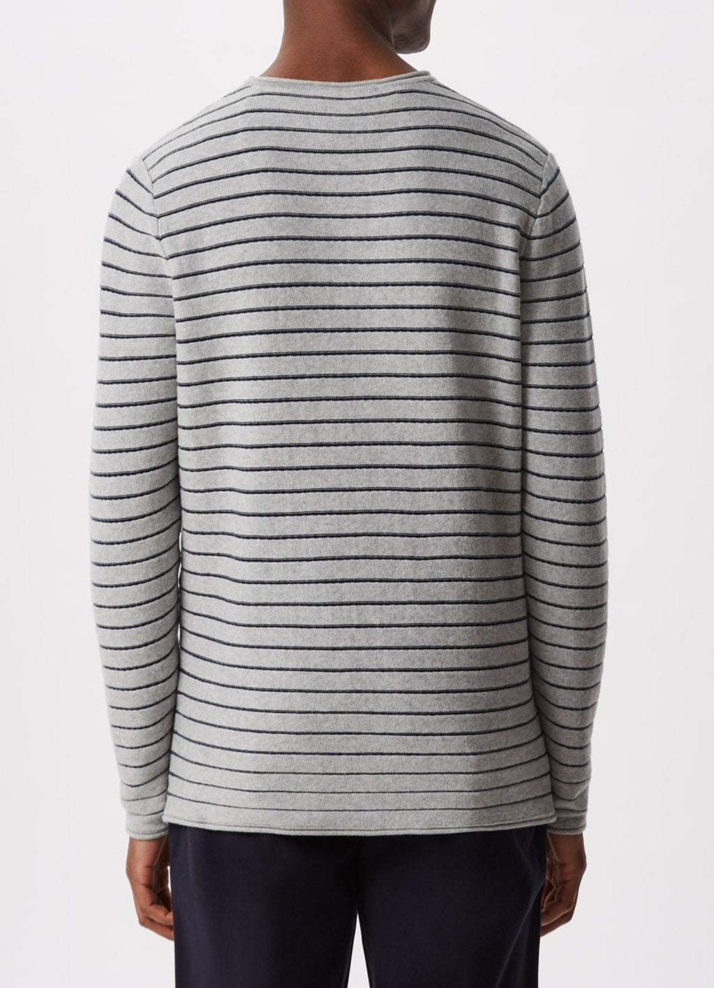 Men Jersey | Grey/Blue Organic Cotton Striped Sweater by Spanish designer Adolfo Dominguez