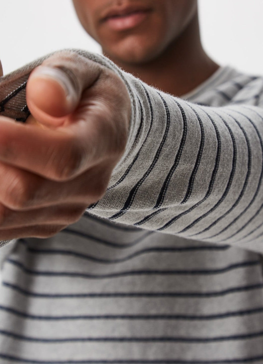 Men Jersey | Grey/Blue Organic Cotton Striped Sweater by Spanish designer Adolfo Dominguez